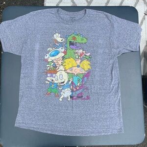 Unisex Gray Nickelodeon Montage Short Sleeve T Shirt Hey Arnold Rugrats XXL